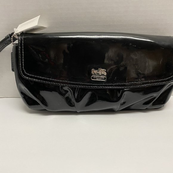 black patent leather clutch